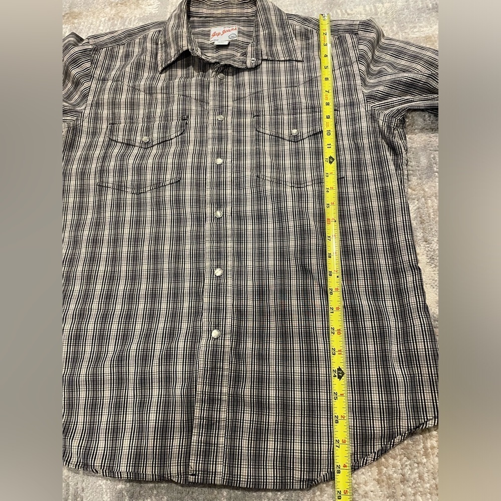 Gap Jeans 1969 Pearl Snap Shirt Large Gray Black Beige Plaid Long Sleeve Y2K - Picture 8 of 9